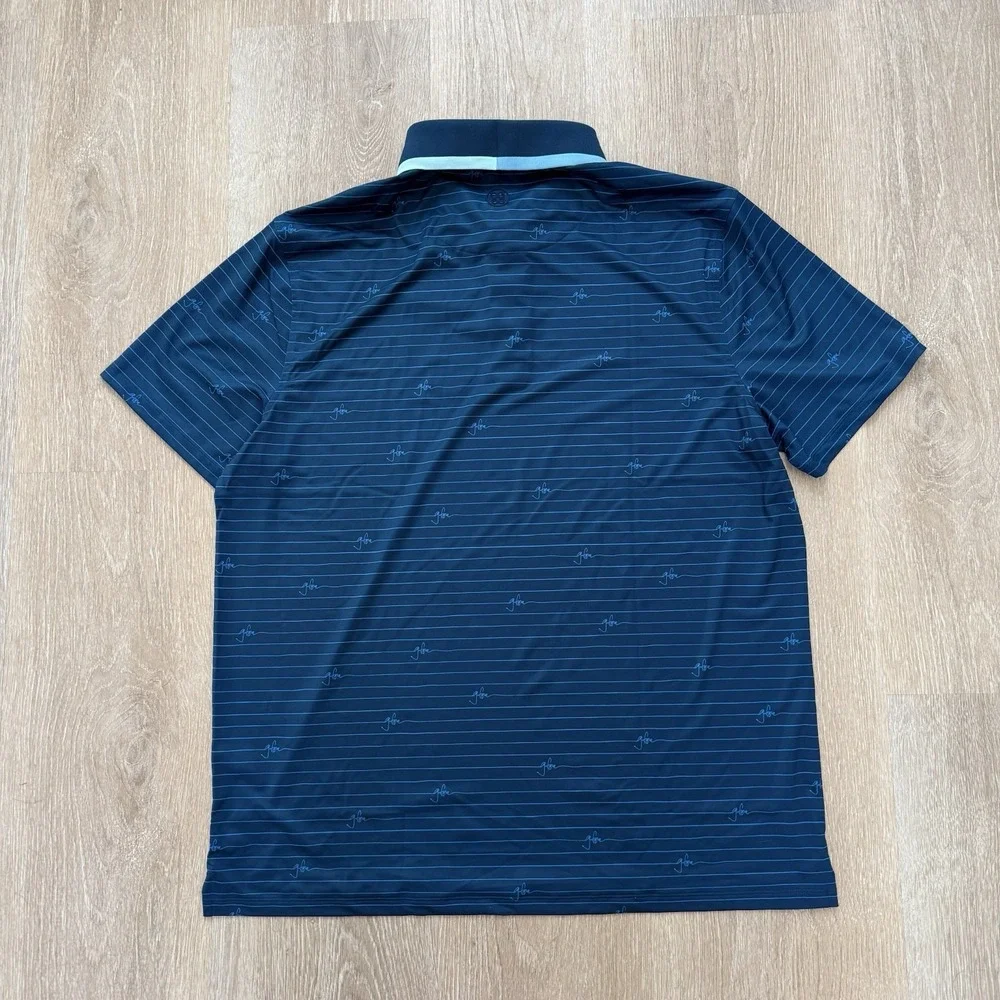 Men's Navy Striped Performance Polo Shirt by G/Fore - Picture 2 of 9